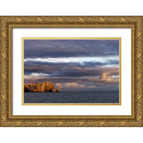 Sunset on rocky outcropping-Espanola Island-Galapagos Islands-Ecuador Gold Ornate Wood Framed Art Print with Double Matting by Jones, Adam
