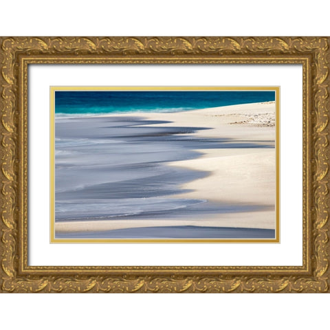 Surf pattern washing up on white sandy beach-Espanola Island-Galapagos Islands-Ecuador Gold Ornate Wood Framed Art Print with Double Matting by Jones, Adam