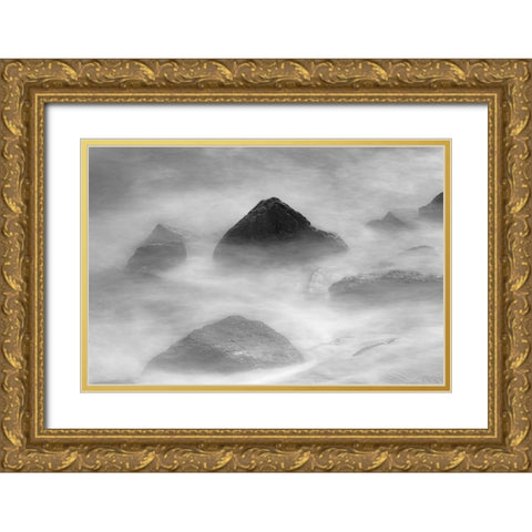 Waves crashing over lava rocks on shoreline of Espanola Island-Galapagos Islands-Ecuador Gold Ornate Wood Framed Art Print with Double Matting by Jones, Adam
