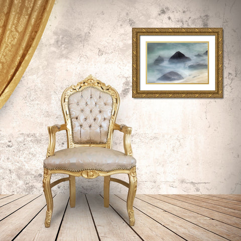 Waves crashing over lava rocks on shoreline of Espanola Island-Galapagos Islands-Ecuador Gold Ornate Wood Framed Art Print with Double Matting by Jones, Adam