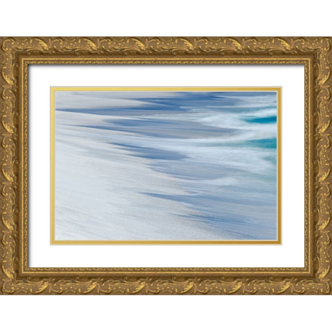 Surf pattern washing up on white sandy beach-Espanola Island-Galapagos Islands-Ecuador Gold Ornate Wood Framed Art Print with Double Matting by Jones, Adam