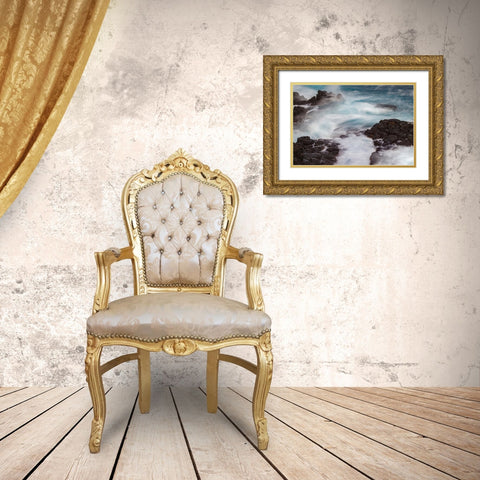Waves crashing over lava rocks on shoreline of Espanola Island-Galapagos Islands-Ecuador Gold Ornate Wood Framed Art Print with Double Matting by Jones, Adam