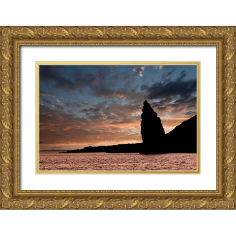 Pinnacle Rock at sunset-Bartholomew Island-Galapagos Islands-Ecuador Gold Ornate Wood Framed Art Print with Double Matting by Jones, Adam