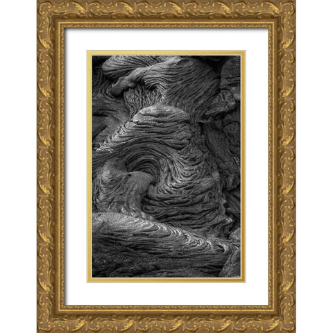Recent Pahoehoe lava flow-Sullivan Bay-Santiago Island-Galapagos Islands-Ecuador Gold Ornate Wood Framed Art Print with Double Matting by Jones, Adam