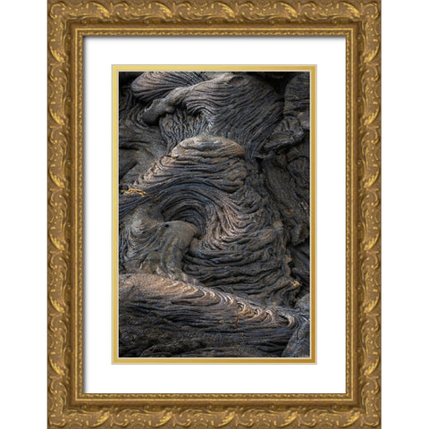 Recent Pahoehoe lava flow-Sullivan Bay-Santiago Island-Galapagos Islands-Ecuador Gold Ornate Wood Framed Art Print with Double Matting by Jones, Adam