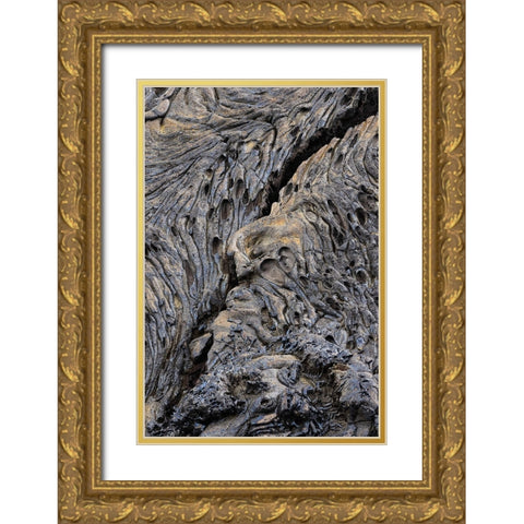 Recent Pahoehoe lava flow-Sullivan Bay-Santiago Island-Galapagos Islands-Ecuador Gold Ornate Wood Framed Art Print with Double Matting by Jones, Adam