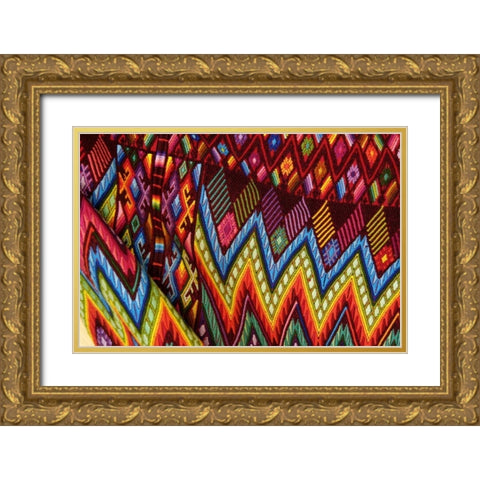 Guatemala, Chichicastenango, Colorful fabric Gold Ornate Wood Framed Art Print with Double Matting by Kirkland, Dennis