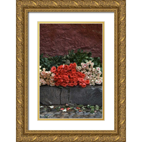 Mexico, San Miguel de Allende, Roses for sale Gold Ornate Wood Framed Art Print with Double Matting by Rotenberg, Nancy