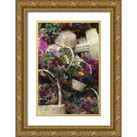 Mexico, Dried Flowers at Outdoor Market Gold Ornate Wood Framed Art Print with Double Matting by Rotenberg, Nancy