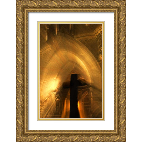 Mexico Abstract of cross in front of church Gold Ornate Wood Framed Art Print with Double Matting by Rotenberg, Nancy