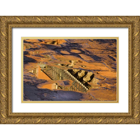 Mexico Cobblestone street with puddles of water Gold Ornate Wood Framed Art Print with Double Matting by Rotenberg, Nancy