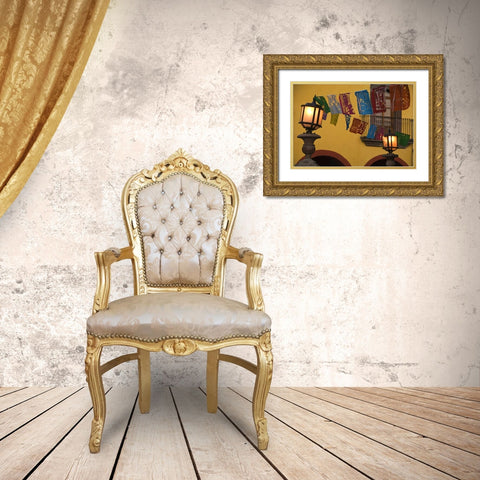 Mexico Lantern with string of flags on them Gold Ornate Wood Framed Art Print with Double Matting by Rotenberg, Nancy