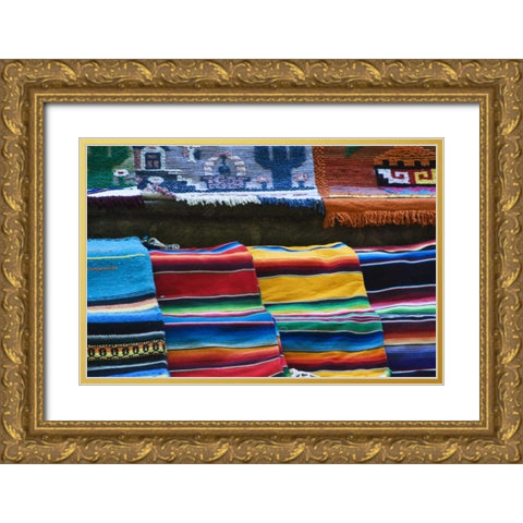 Mexico Mexican rugs for sale at market Gold Ornate Wood Framed Art Print with Double Matting by Rotenberg, Nancy