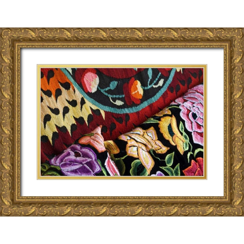Mexico Colorful textiles Gold Ornate Wood Framed Art Print with Double Matting by Rotenberg, Nancy