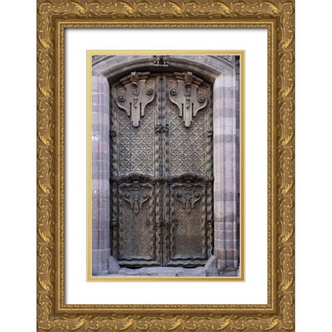 Mexico Carved wooden set of doors Gold Ornate Wood Framed Art Print with Double Matting by Young, Bill