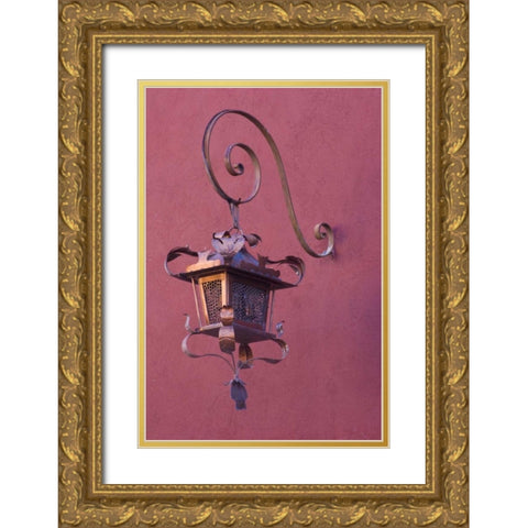 Mexico Copper lamp hung from pink-purple wall Gold Ornate Wood Framed Art Print with Double Matting by Young, Bill