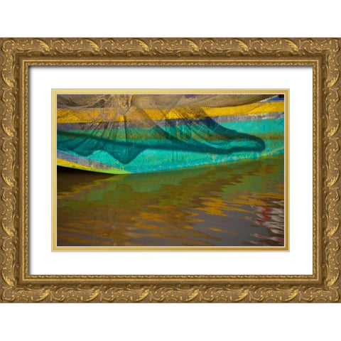 Mexico, Janitzio Island Boat and net reflections Gold Ornate Wood Framed Art Print with Double Matting by Rotenberg, Nancy