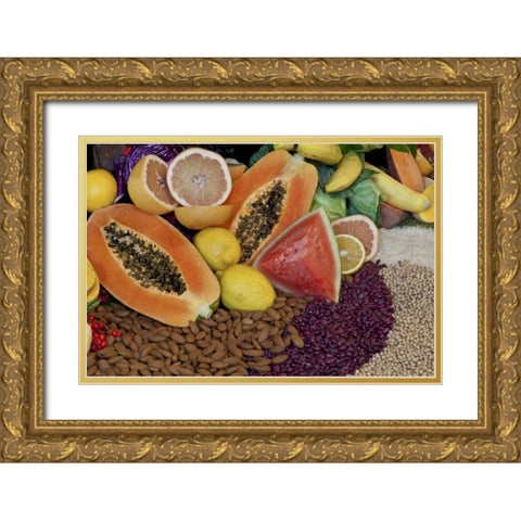 Mexico, Tecate Display of fruit, nuts and grains Gold Ornate Wood Framed Art Print with Double Matting by Paulson, Don