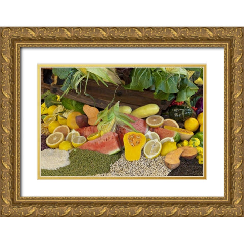 Mexico, Tecate Display of fruit and grains Gold Ornate Wood Framed Art Print with Double Matting by Paulson, Don