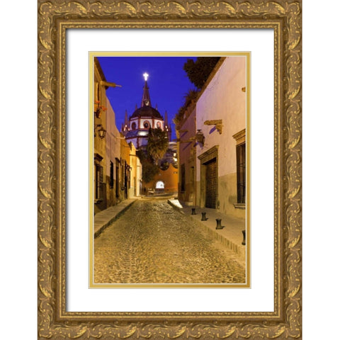 Mexico Night street scene with La Parroquia Gold Ornate Wood Framed Art Print with Double Matting by Paulson, Don