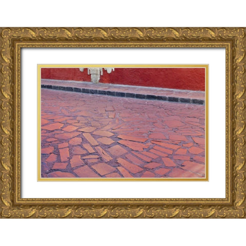 Mexico Light reflecting on street stones Gold Ornate Wood Framed Art Print with Double Matting by Paulson, Don
