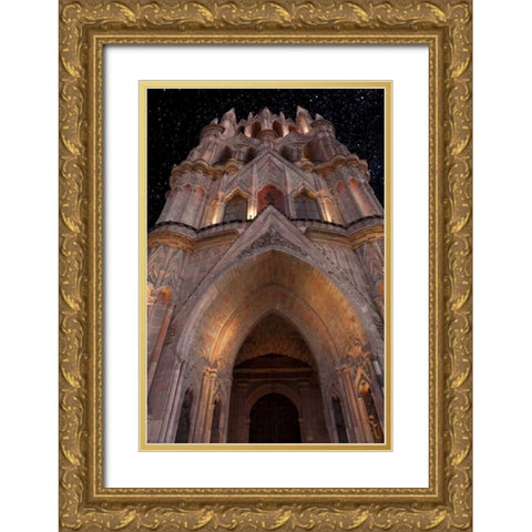 Mexico La Parroquia cathedral at night Gold Ornate Wood Framed Art Print with Double Matting by Paulson, Don