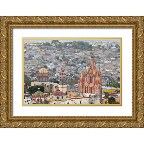 Mexico City overview with La Parroquia cathedral Gold Ornate Wood Framed Art Print with Double Matting by Paulson, Don
