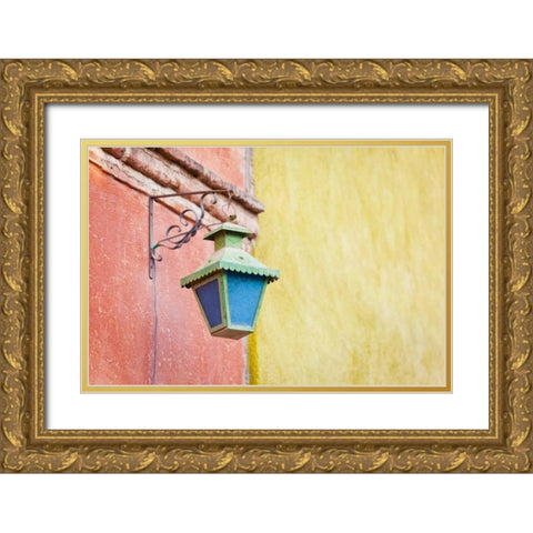 Mexico Traditional street lamp on wall Gold Ornate Wood Framed Art Print with Double Matting by Paulson, Don