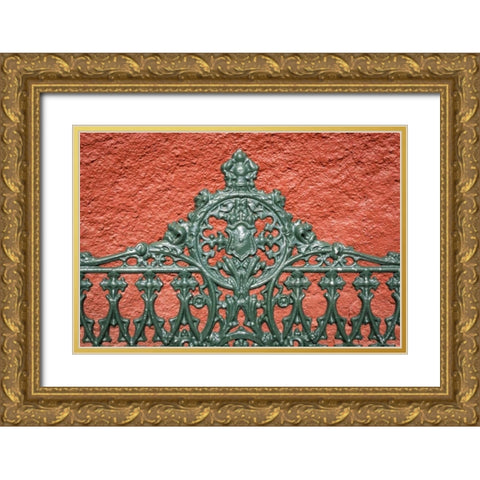 Mexico, Guanajuato Detail of metal park bench Gold Ornate Wood Framed Art Print with Double Matting by Paulson, Don