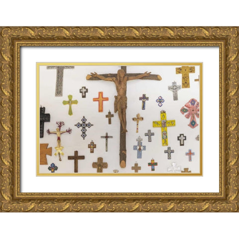 Mexico, Guanajuato Crosses displayed on a wall Gold Ornate Wood Framed Art Print with Double Matting by Paulson, Don