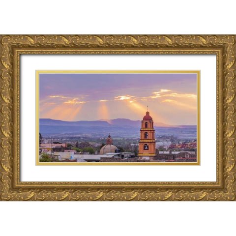 Mexico Sunset over the city Gold Ornate Wood Framed Art Print with Double Matting by Paulson, Don