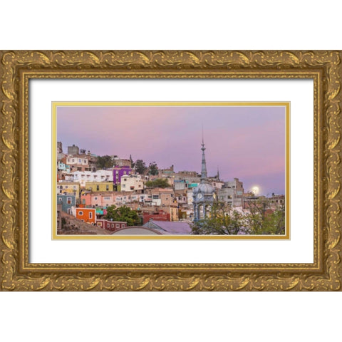 Mexico, Guanajuato Moonset over the city Gold Ornate Wood Framed Art Print with Double Matting by Paulson, Don