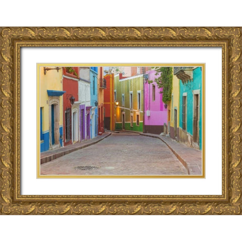 Mexico, Guanajuato Colorful street scene Gold Ornate Wood Framed Art Print with Double Matting by Paulson, Don
