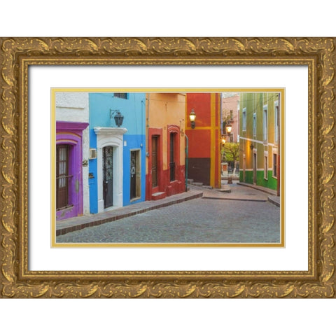 Mexico, Guanajuato Colorful street scene Gold Ornate Wood Framed Art Print with Double Matting by Paulson, Don