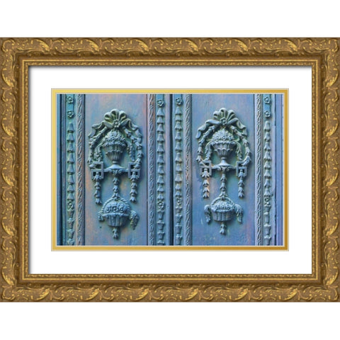 Mexico, Guanajuato Detail of wooden door Gold Ornate Wood Framed Art Print with Double Matting by Paulson, Don