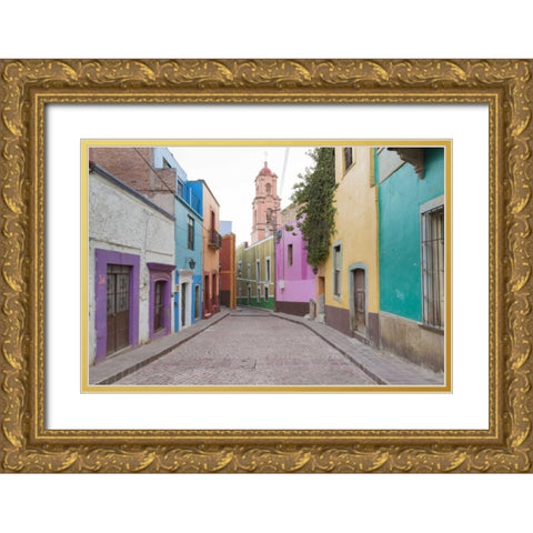 Mexico, Guanajuato Colorful street scene Gold Ornate Wood Framed Art Print with Double Matting by Paulson, Don