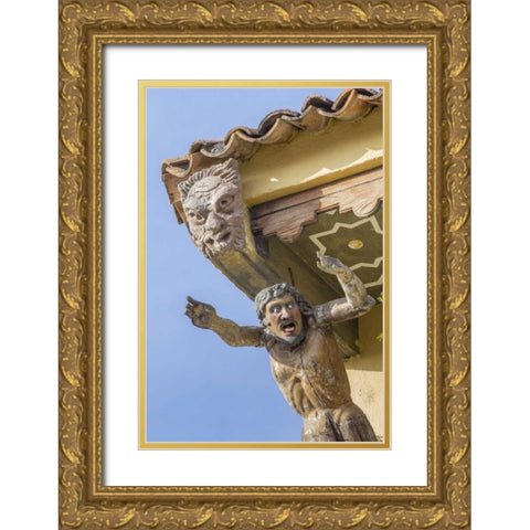 Mexico Gargoyle on building eave Gold Ornate Wood Framed Art Print with Double Matting by Paulson, Don