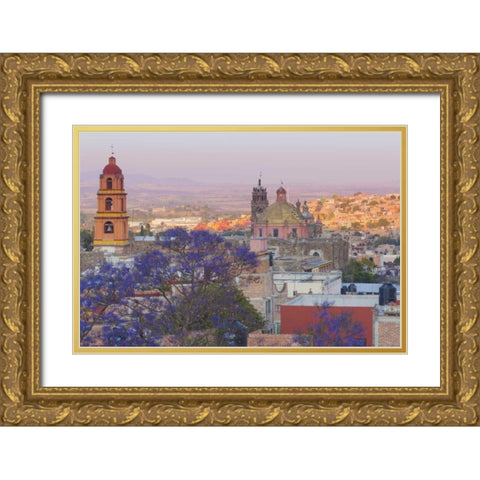Mexico, San Miguel de Allende Jacaranda and city Gold Ornate Wood Framed Art Print with Double Matting by Paulson, Don