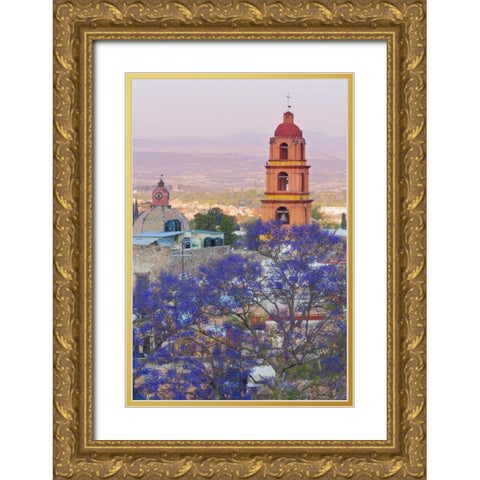 Mexico, San Miguel de Allende Jacaranda and city Gold Ornate Wood Framed Art Print with Double Matting by Paulson, Don