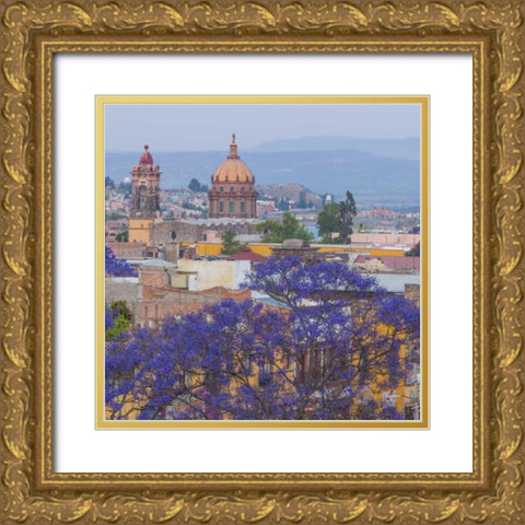 Mexico, San Miguel de Allende Jacaranda and city Gold Ornate Wood Framed Art Print with Double Matting by Paulson, Don