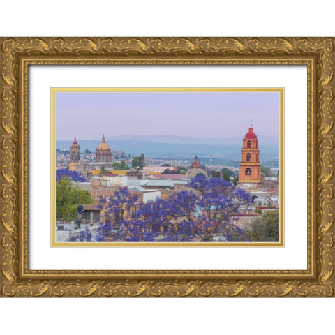 Mexico, San Miguel de Allende Jacaranda and city Gold Ornate Wood Framed Art Print with Double Matting by Paulson, Don