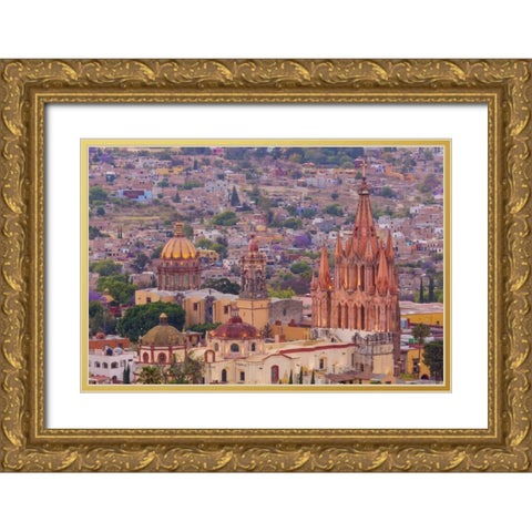 Mexico Overview of the Parroquia church and city Gold Ornate Wood Framed Art Print with Double Matting by Paulson, Don