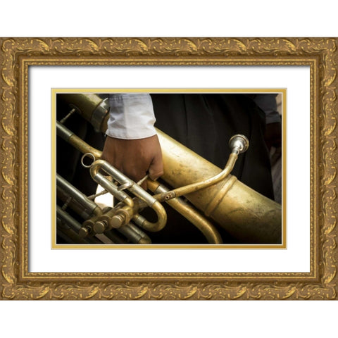 Mexico Man holding horn on Good Friday Gold Ornate Wood Framed Art Print with Double Matting by Paulson, Don