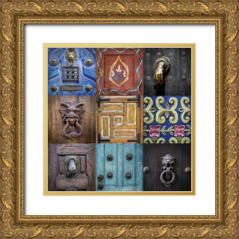 Mexico Collage of door details in city Gold Ornate Wood Framed Art Print with Double Matting by Paulson, Don