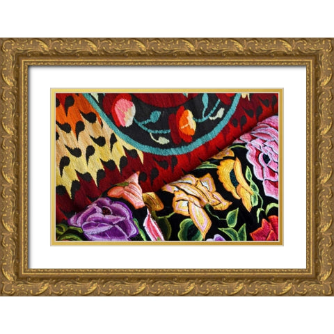 Mexico Display of colorful fabrics Gold Ornate Wood Framed Art Print with Double Matting by Rotenberg, Nancy