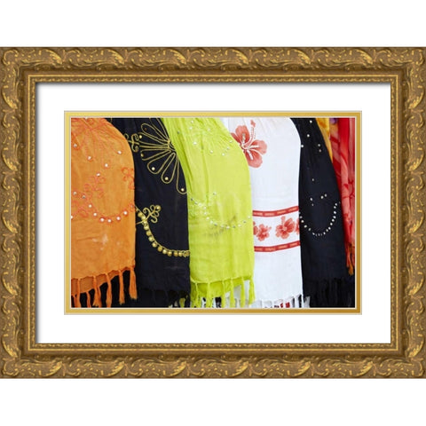 Mexico, Jalisco Scarves sold by street vendors Gold Ornate Wood Framed Art Print with Double Matting by Ross, Steve