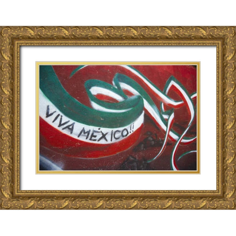 Mexico Mural with the Mexican Flag Gold Ornate Wood Framed Art Print with Double Matting by Ross, Steve