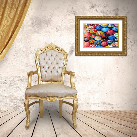 Mexico, Jalisco Bowls for sale in street market Gold Ornate Wood Framed Art Print with Double Matting by Ross, Steve