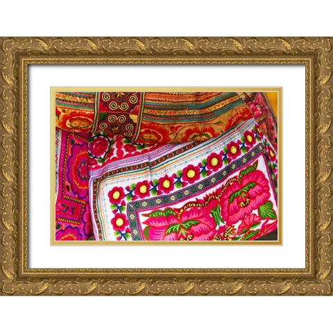 Mexico, Jalisco Textiles for sale at market Gold Ornate Wood Framed Art Print with Double Matting by Ross, Steve