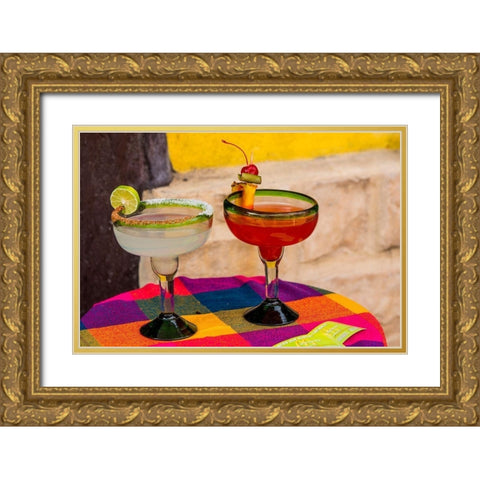 Local drinks on table Tlaquepaque-near Guadalajara-Jalisco-Mexico Gold Ornate Wood Framed Art Print with Double Matting by DeFreitas, Michael